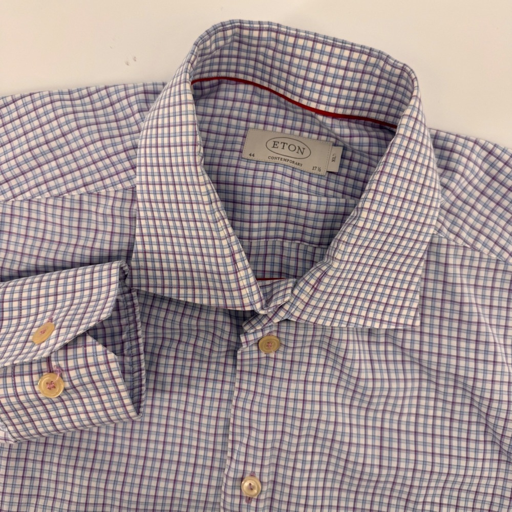 Eton Button-Down Shirt Mens XL Blue Purple Plaid Contemporary Fit Cotton 17.5 44